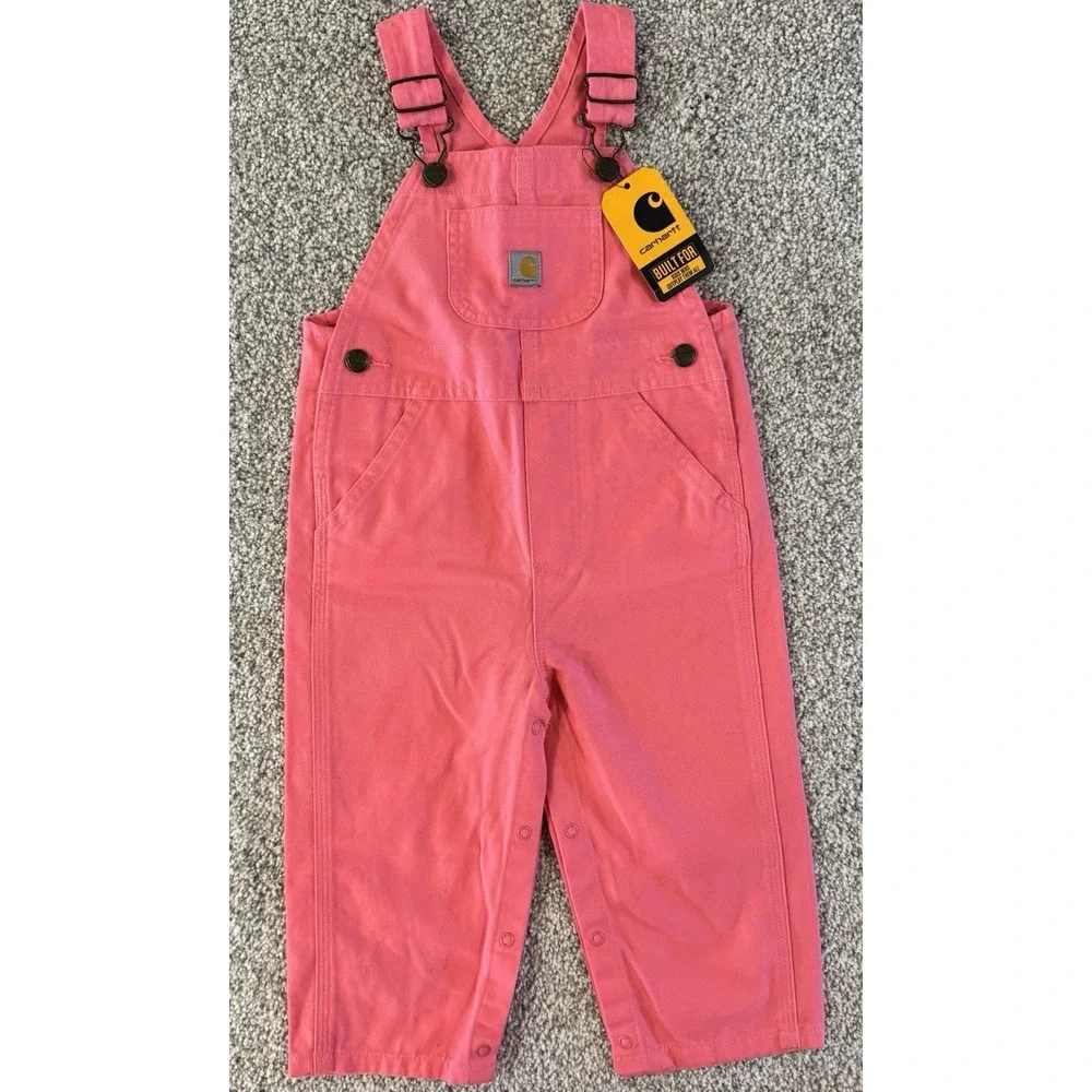 Carhartt Bib Overalls Toddler Girls 18 Months Pink Loose Fit OX9712-G Canvas NEW